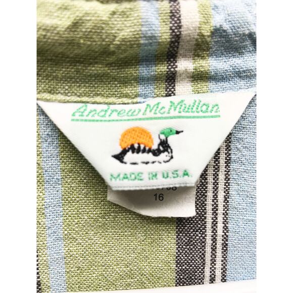 Andrew McMullan Made in USA Linen Blend Striped Shirt 3/4 Sleeve Size 16 - Picture 2 of 6